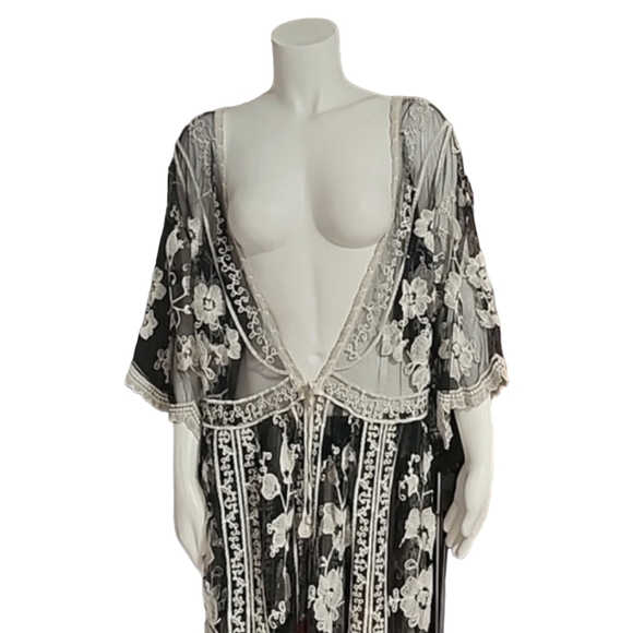 ASHA Gypsy Boho Embroidered Duster L M S Robe Maxi Dress Swim Cover Up Kimono - Picture 8 of 14